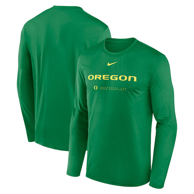 Men's Oregon Ducks Green 2025 Courtside Basketball Shootaround Legend Dri-FIT Long Sleeve T-Shirt
